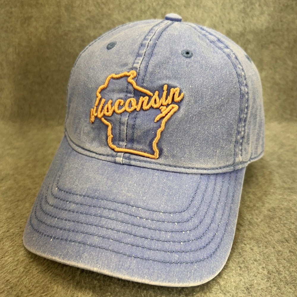 Wisconsin State Outline Mens Blue Home Free Baseball Hat Adjustable OSFM